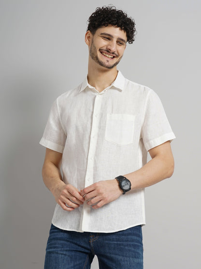 White Solid Linen Shirt