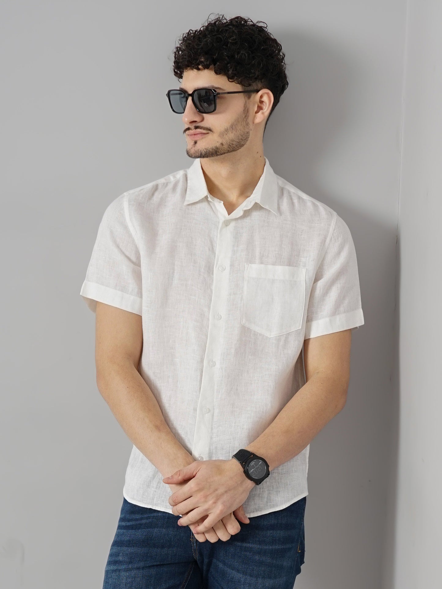 White Solid Linen Shirt