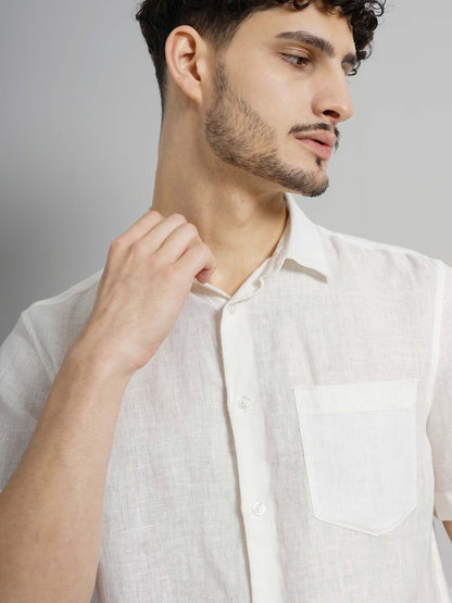 White Solid Linen Shirt