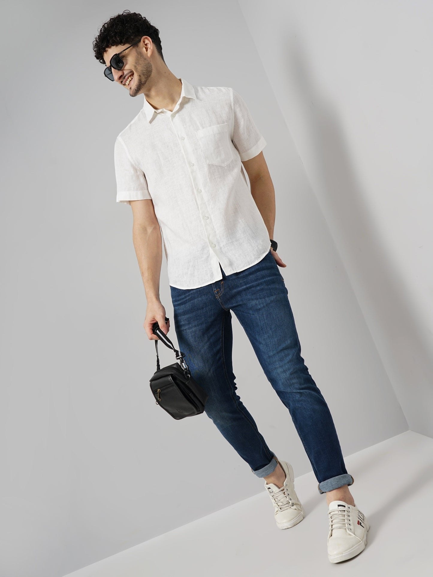 White Solid Linen Shirt