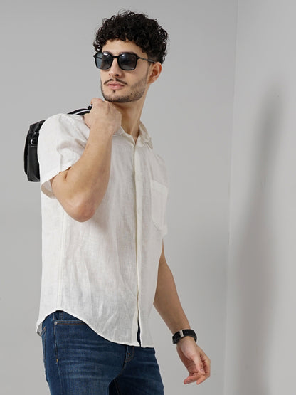 White Solid Linen Shirt