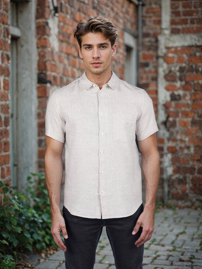 Celio* Solid Regular Fit Linen Off White Shirt