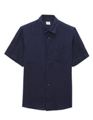 Regular Fit 100% Linen Solid Button Down Collar Shirts - Navy Blue