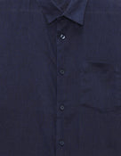 Regular Fit 100% Linen Solid Button Down Collar Shirts - Navy Blue