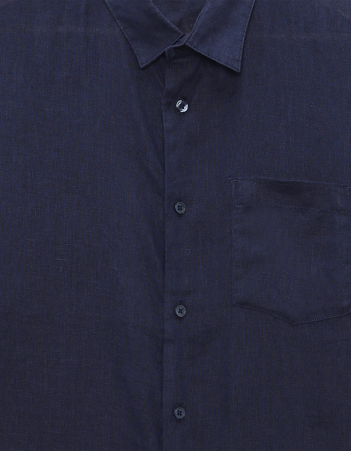 Regular Fit 100% Linen Solid Button Down Collar Shirts - Navy Blue