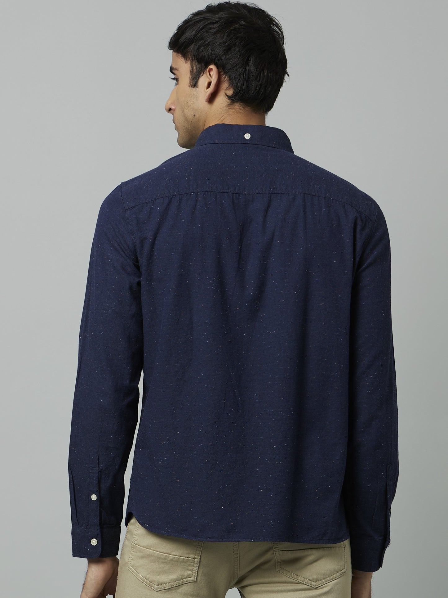 Celio Men Navy Blue Solid Regular Fit Cotton Shirts