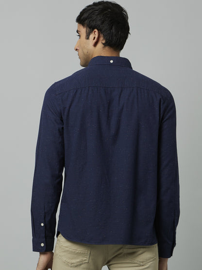 Celio Men Navy Blue Solid Regular Fit Cotton Shirts