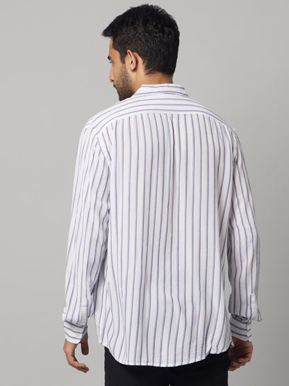 Celio Men White Striped Regular Fit Viscose Shirts