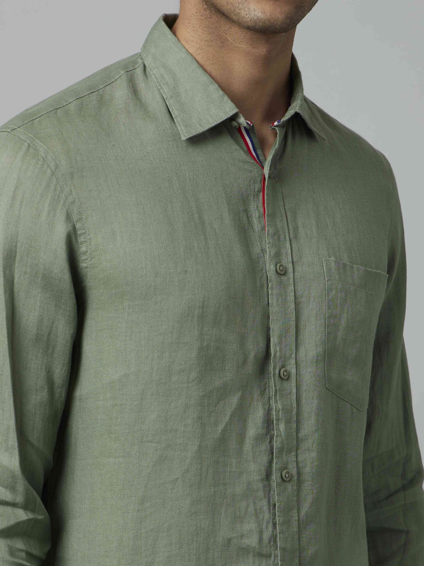Celio Men Olive Solid Regular Fit Linen Shirts