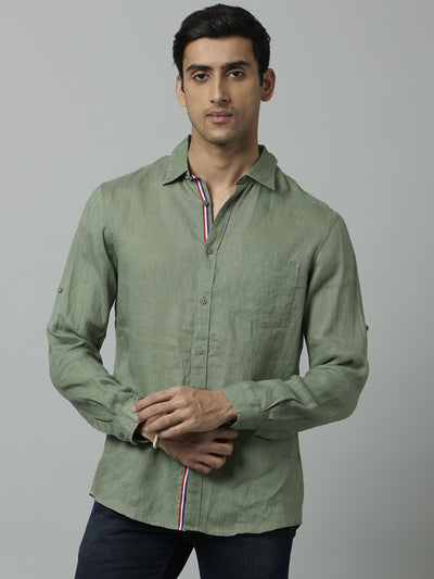 Celio* Men Green Solid Regular Fit Linen Shirts