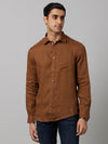 Celio Men Brown Solid Regular Fit Linen Shirts