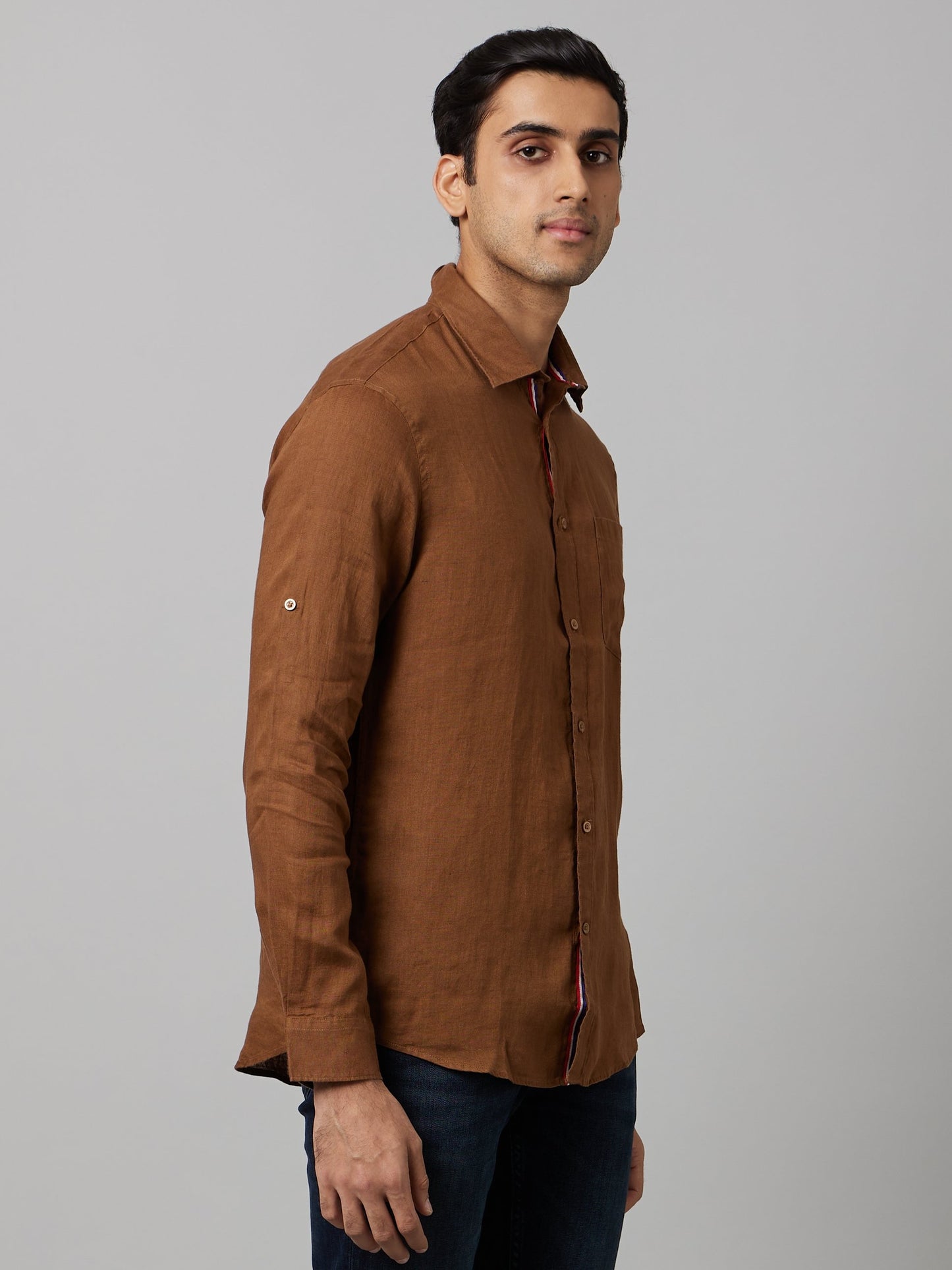 Celio Men Brown Solid Regular Fit Linen Shirts