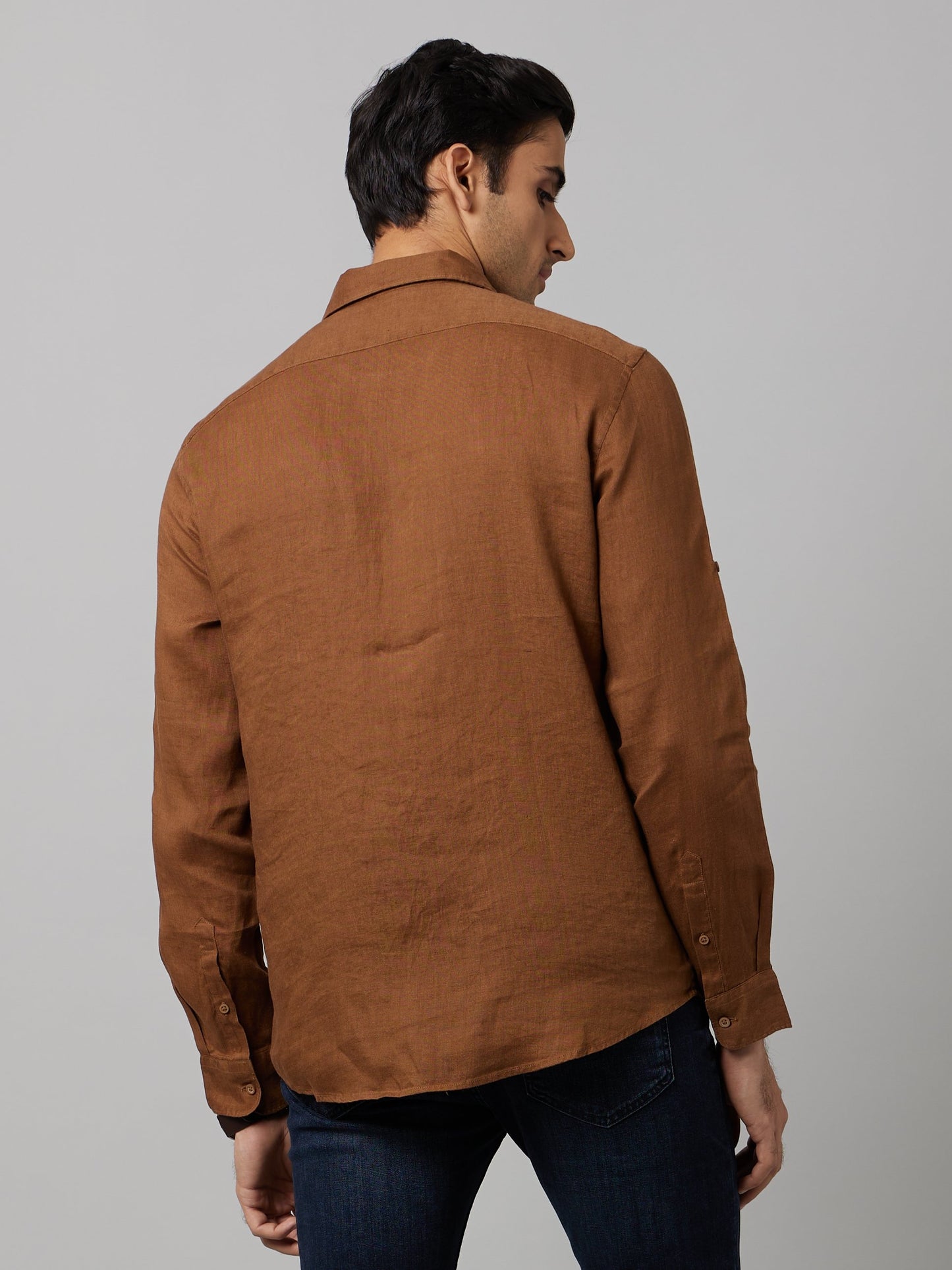 Celio Men Brown Solid Regular Fit Linen Shirts