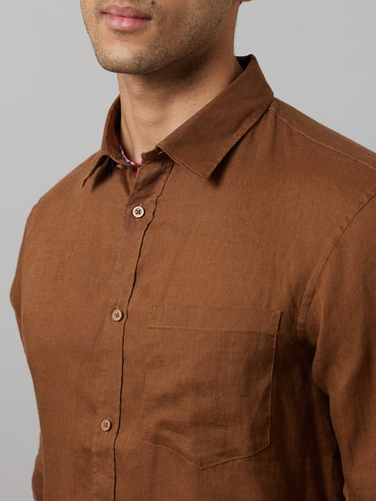 Celio Men Brown Solid Regular Fit Linen Shirts