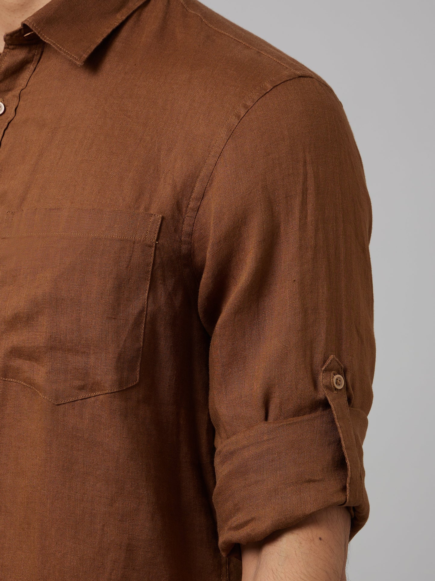 Celio Men Brown Solid Regular Fit Linen Shirts