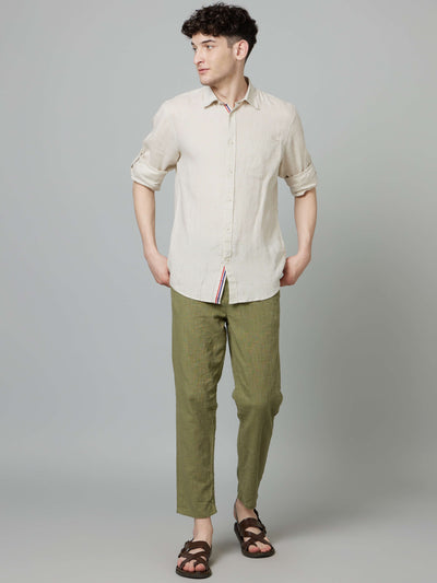 Celio Men Beige Solid Regular Fit Linen Shirts