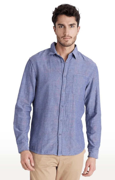 Celio Men Blue Solid Regular Fit Cotton Shirts