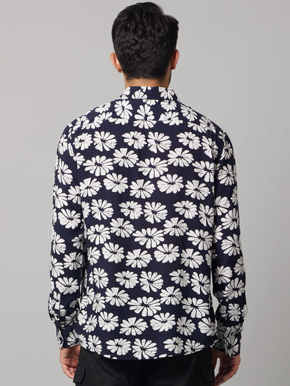 Celio Men Navy Blue Printed Regular Fit Viscose Shirts