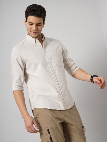 Beige Solid Cotton Shirt