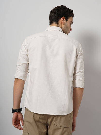 Beige Solid Cotton Shirt