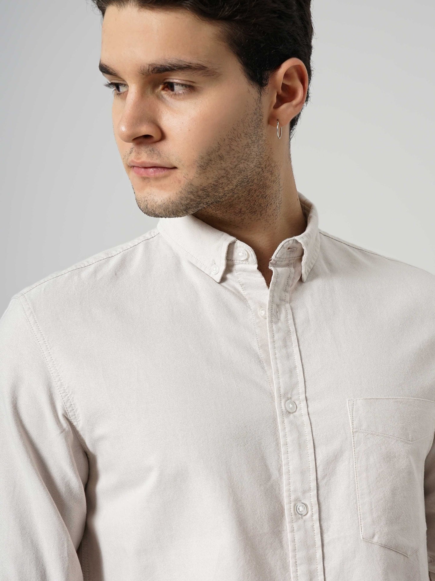 Beige Solid Cotton Shirt