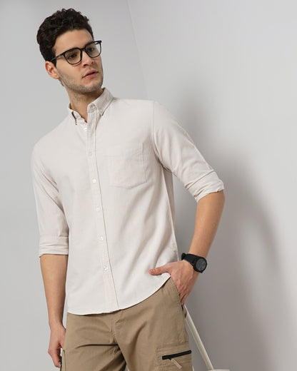 Beige Solid Cotton Shirt