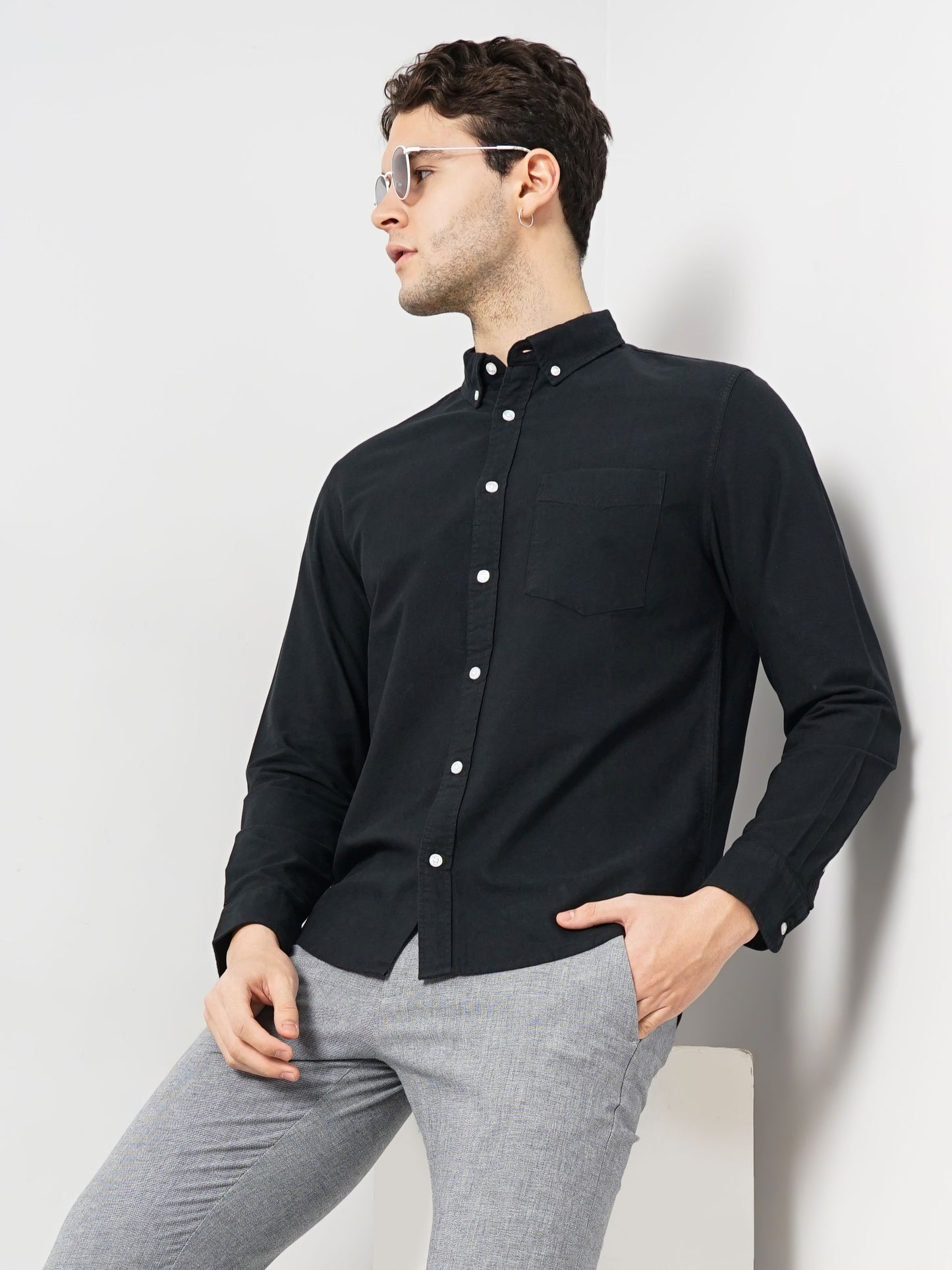 Black Solid Cotton Shirt