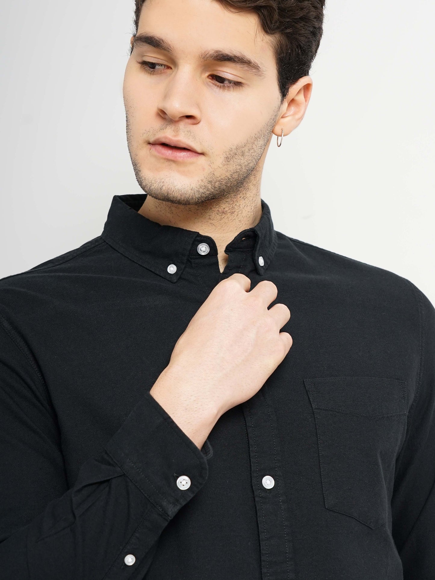 Black Solid Cotton Shirt