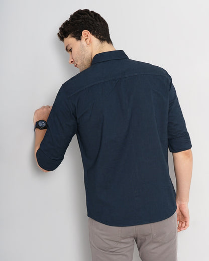 Navy Blue Solid Cotton Shirt