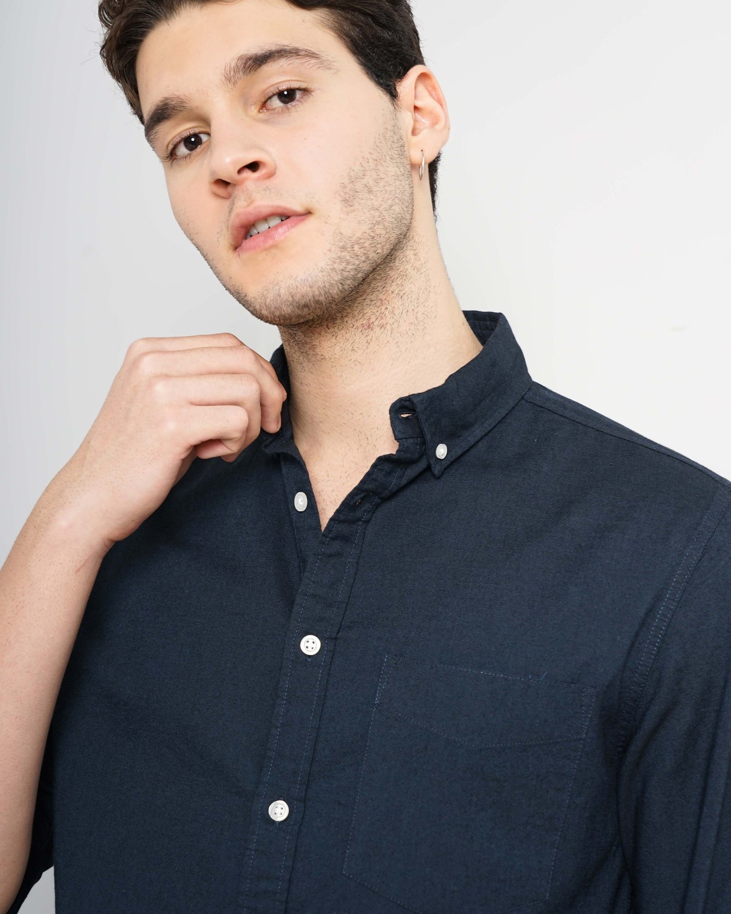 Navy Blue Solid Cotton Shirt