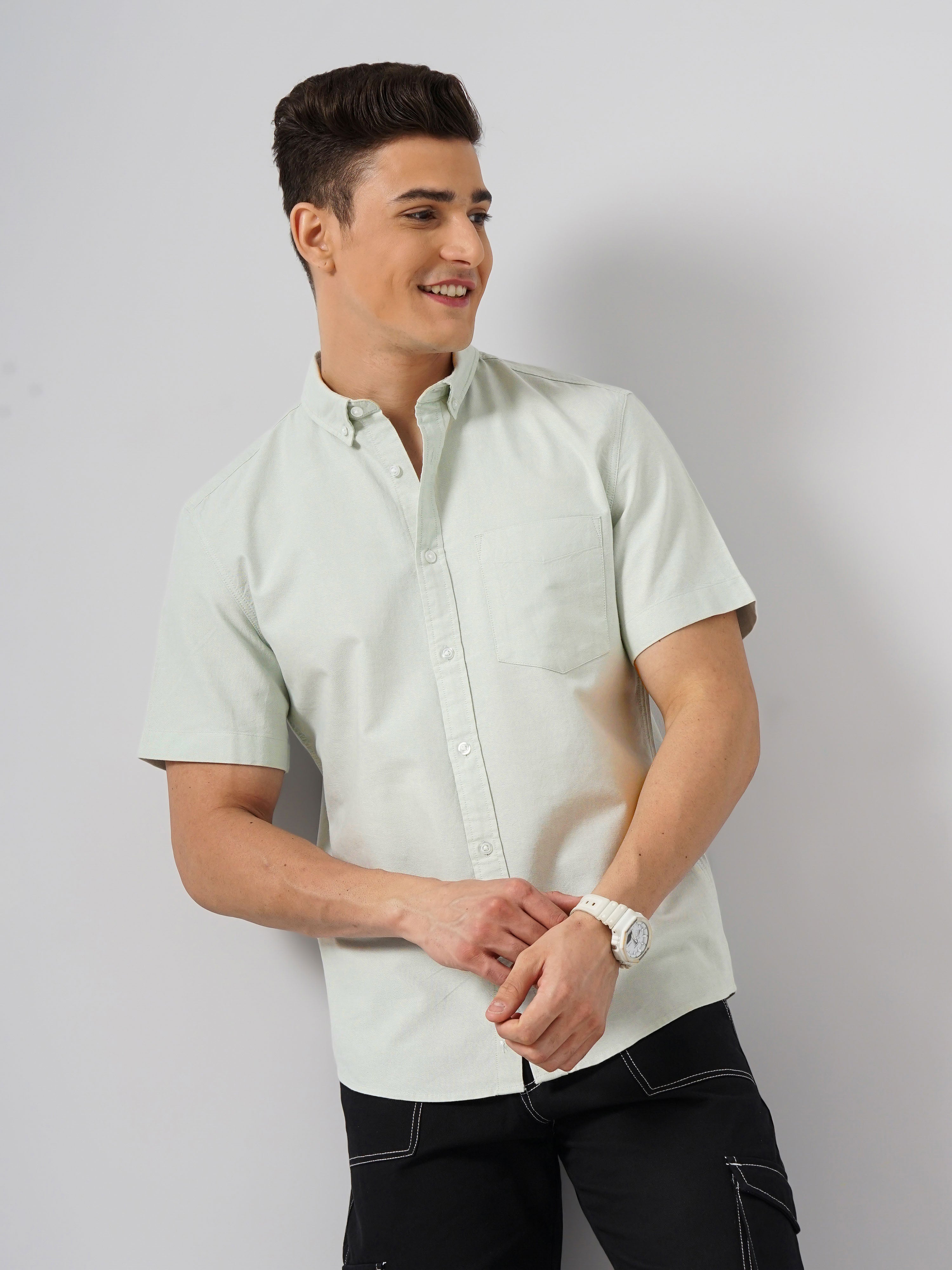 Green Solid Cotton Shirt