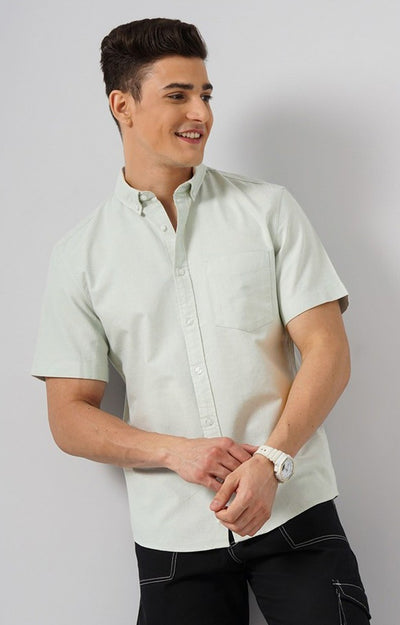 Celio Men Green Solid Regular Fit Cotton Shirts