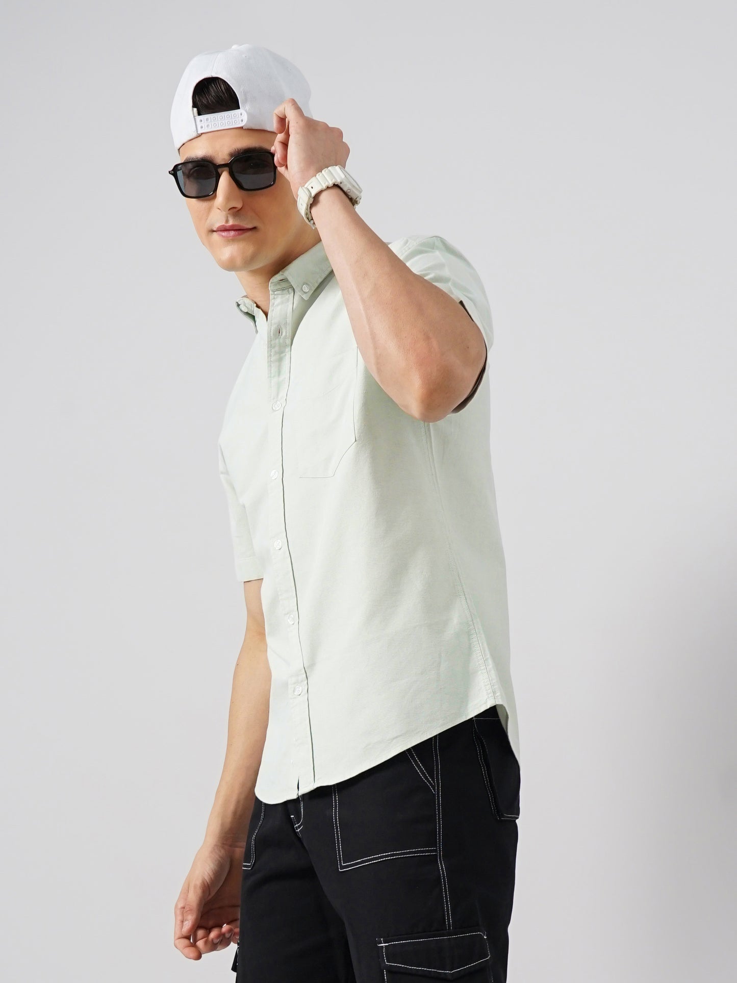 Green Solid Cotton Shirt