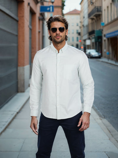 Celio Men White Solid Regular Fit Cotton Shirts