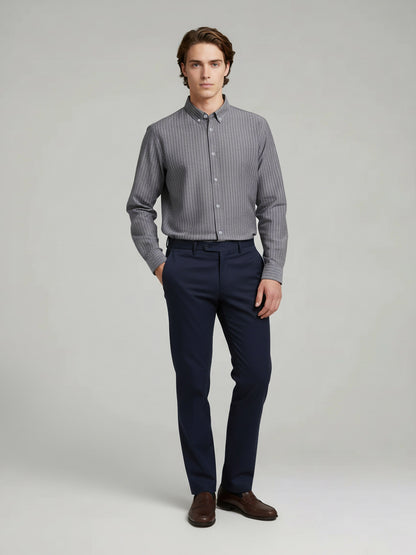 Celio* Men Grey Striped Oversize Cotton Shirts