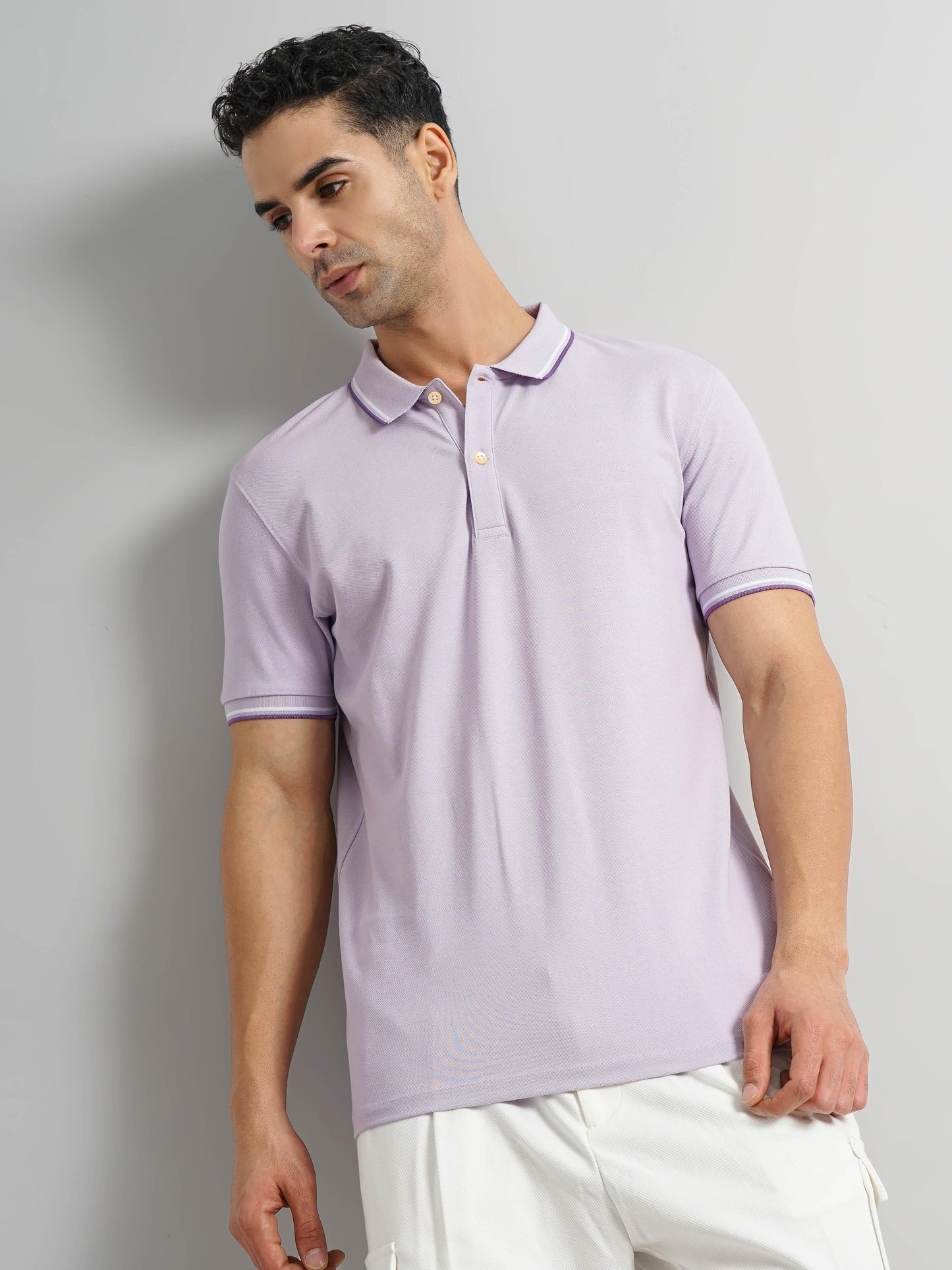 Purple Solid Cotton Polo