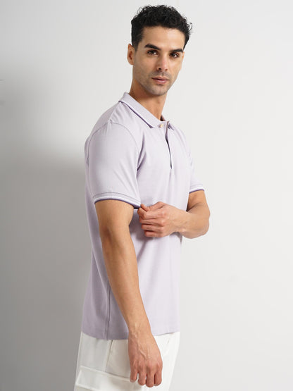 Purple Solid Cotton Polo