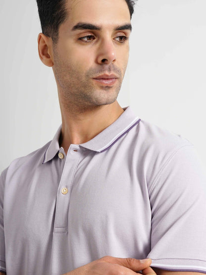 Purple Solid Cotton Polo