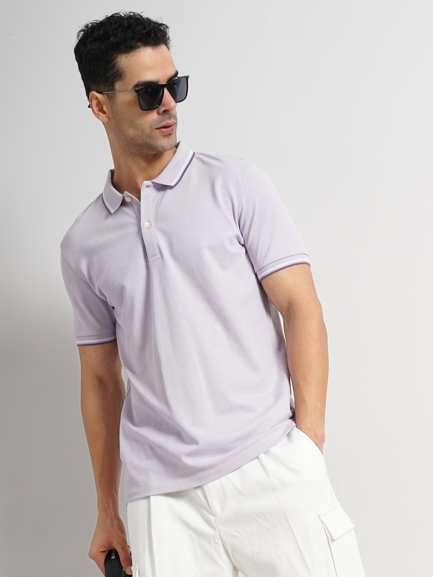 Purple Solid Cotton Polo