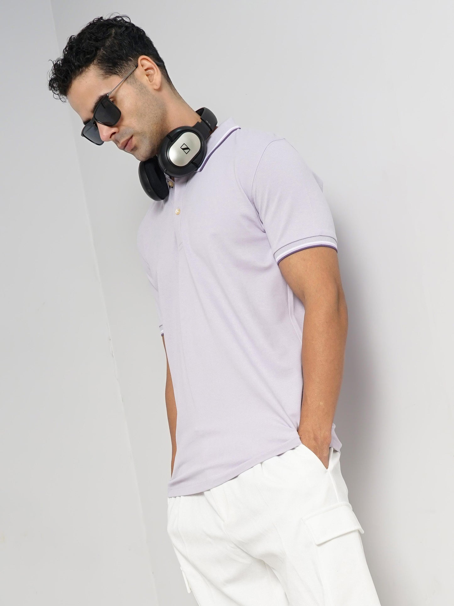 Purple Solid Cotton Polo