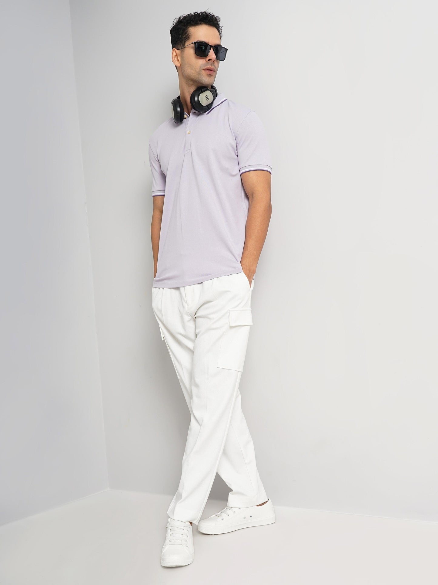 Purple Solid Cotton Polo