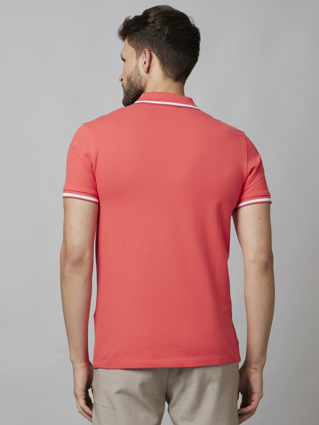 Celio Men Coral Solid Slim Fit Cotton T-Shirts