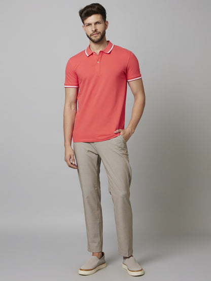 Celio Men Coral Solid Slim Fit Cotton T-Shirts