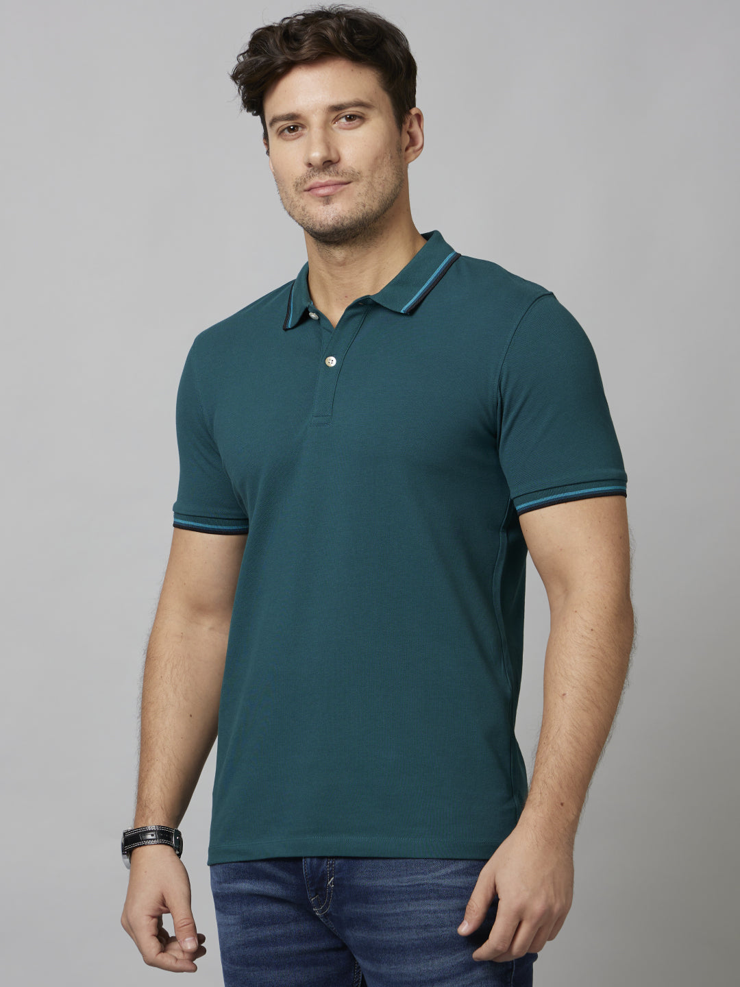 Teal Solid Cotton T-Shirt