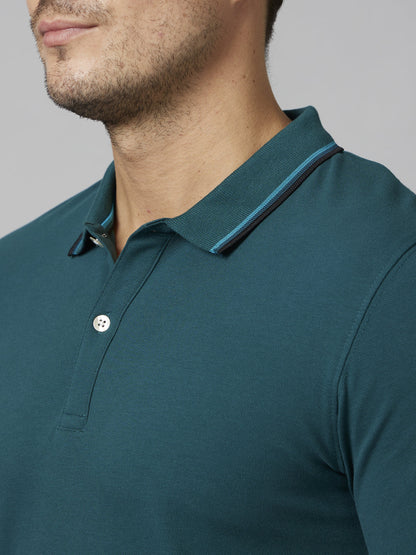 Teal Solid Cotton T-Shirt