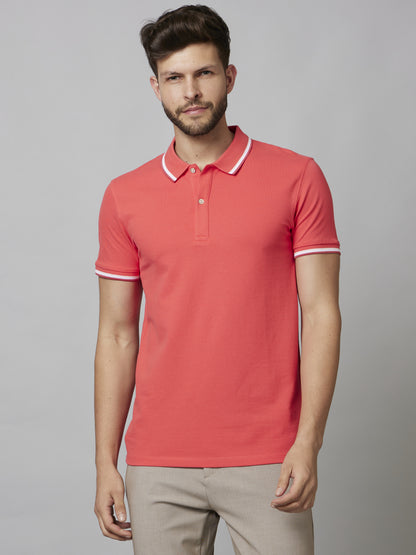 Pink Solid Cotton Polo