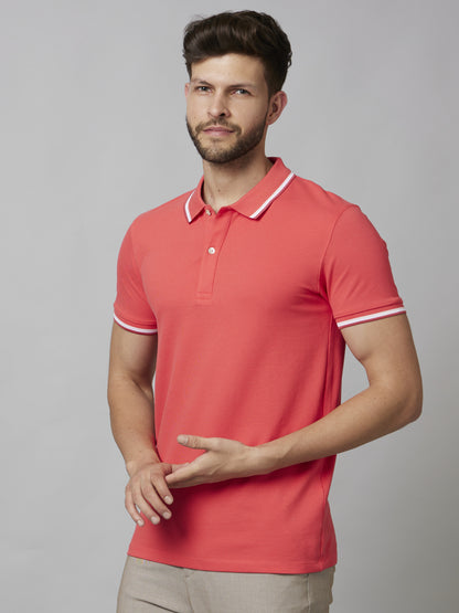 Pink Solid Cotton Polo