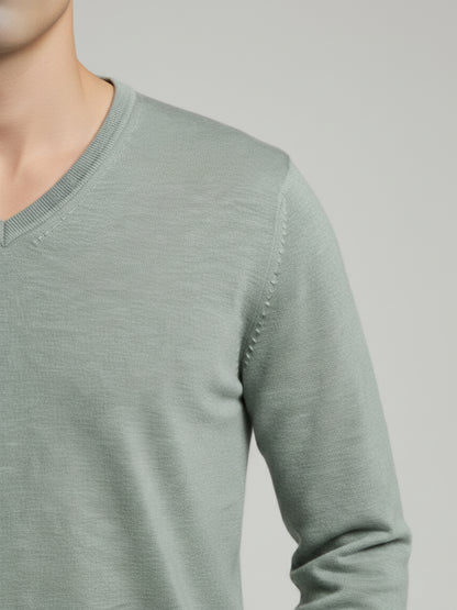 *Celio Men Green Solid Regular Fit Cotton Sweaters