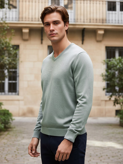 Celio Men Green Solid Regular Fit Cotton Sweaters