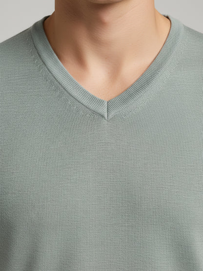 *Celio Men Green Solid Regular Fit Cotton Sweaters